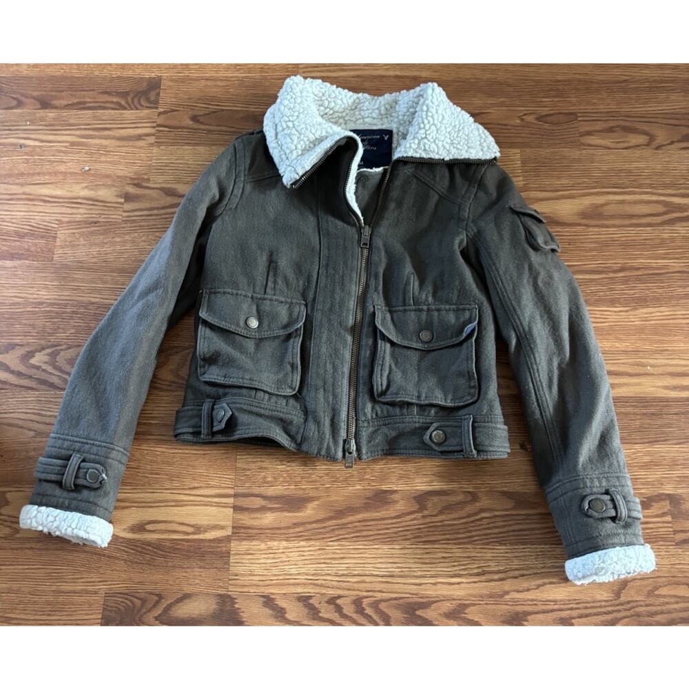American Eagle Wool Blend Sherpa Coat Biker Style